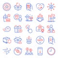 Business icons set. Included icon as Yummy smile, Gluten free, Windy weather. Vector