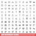 100 business icons set, outline style Royalty Free Stock Photo