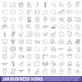 100 business icons set, outline style Royalty Free Stock Photo