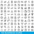 100 business icons set, outline style Royalty Free Stock Photo