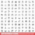 100 business icons set, outline style Royalty Free Stock Photo