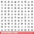 100 business icons set, outline style Royalty Free Stock Photo