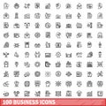 100 business icons set, outline style Royalty Free Stock Photo