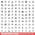 100 business icons set, outline style