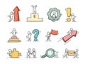 Business icons set of sketch working little people