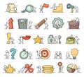 Business icons set of sketch working little people