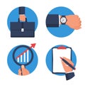 Business icons. Set of vector round icons for web and print. Briefcase in hand