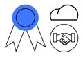 Award Badge, Cloud Computing, and Handshake Icons Recognition, Digital Storage, and Collaboration Royalty Free Stock Photo