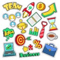 Business Idea Comic Stickers, Patches, Badges with Laptop and Financial Elements