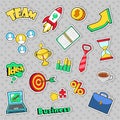 Business Idea Comic Stickers, Patches, Badges with Laptop and Financial Elements