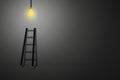 Black ladder lead up to bright light bulb. Royalty Free Stock Photo