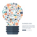 Business idea concept. Light bulb with business icons pattern. Flat vector Royalty Free Stock Photo