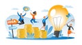Business idea concept, people get money vector illustration. Flat success finance investment design, cartoon strategy