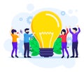 Business Idea concept, People holding a giant light bulb having ideas Royalty Free Stock Photo