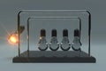 Business Idea Concept. Perpetual Motion Light Bulbs with One Glowing as Newtons Spheres Cradle. 3d Rendering