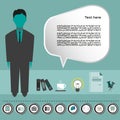 Business idea infographic with icons, person, coffee, folders and papers, flat design