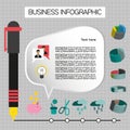 Business idea infographic with icons, persons and pencils, flat design Royalty Free Stock Photo