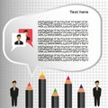 Business idea infographic with icons, persons and pencils, flat design Royalty Free Stock Photo