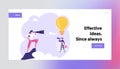 Business Idea, Innovation Vision Website Landing Page. Business Man Flying on Hot Light Bulb Air Balloon, Businesswoman Royalty Free Stock Photo