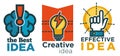 Business idea isolated icons, brain and lightbulb, forefinger