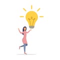 Business idea, knowledge exchange, successful work. Woman with a light bulb. Idea lamp concept. Flat style - stock vector