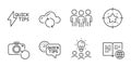 Business idea, Quick tips and Quickstart guide icons set. Internet book, Star target and Cloud sync signs. Vector