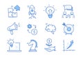 Business idea, startup doodle line icon set. Hand drawn doodle sketch line style business strategy, finance goal concept Royalty Free Stock Photo