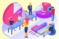 Business idea teamwork calculation percentage chart, office work clerk character together problem solution 3d isometric Royalty Free Stock Photo