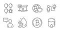 Business idea, Users chat and Vip access icons set. Water drop, Friends world and Bitcoin signs. Vector