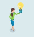 Business Idea, Woman Holding Lightbulb in Hands