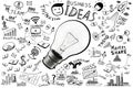 Business ideas.Freehand drawing Light bulb business doodles set,Inspiration concept modern design,Ideas for workflow Royalty Free Stock Photo