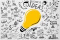 Business ideas.Freehand drawing Light bulb business doodles set,Inspiration concept modern design,Ideas workflow background. Royalty Free Stock Photo