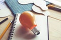 Business ideas with lightbulb on desk table.Creativity,education,inspiration concept Royalty Free Stock Photo