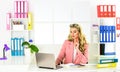 Business Ideas for Women Entrepreneurs. Regular pc user. Girl with laptop computer in office. Digital technology