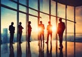 Silhouettes of successful business people working on meeting. Royalty Free Stock Photo