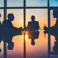 Silhouettes of successful business people working on meeting. Royalty Free Stock Photo