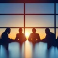 Silhouettes of successful business people working on meeting. Royalty Free Stock Photo