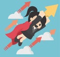 Business illustration concept Super woman launching on creative