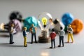 business illustration. small people characters develop creative business idea. Isometric big light bulb as metaphor idea. Graphics Royalty Free Stock Photo