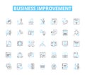 Business improvement linear icons set. Optimization, Productivity, Efficiency, Innovation, Growth, Strategy, Analysis