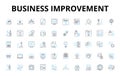 Business improvement linear icons set. Optimization, Productivity, Efficiency, Innovation, Growth, Strategy, Analysis