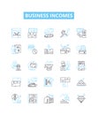 Business incomes vector line icons set. Profits, Revenues, Earnings, Sales, Gains, Yields, Surcharges illustration