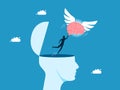 Business independent thinking. The brain has wings to take business people out of their heads