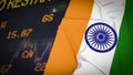 The India flag on Business chart background 3d rendering Royalty Free Stock Photo