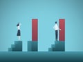 Business inequality vector concept with businessman and businesswoman figure on steps. Symbol of discrimination, gender