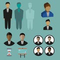 Business infographic with icons, persons, charts and hourglass, flat design