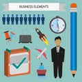 Business infographic with rocket, plane, ship and a person, flat design