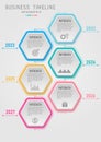 ?Business infographic simple timeline template 6 years vertical multi colored hexagon