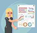 Business infographics presentation female businesswoman flat design character vector illustration Royalty Free Stock Photo