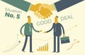 Business infographics, business situations. Conclusion of contract, deal. Partnerships, meeting of two businessmen, shake hands, u Royalty Free Stock Photo